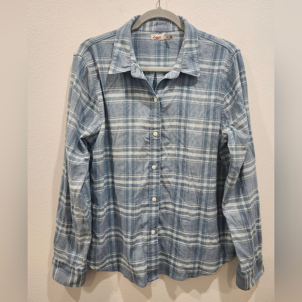 Faherty Blue White Flannel Button Down Legend Swe… - image 4